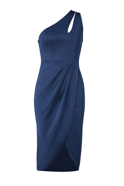 Ruched Cutout Single Shoulder Dress - felvior