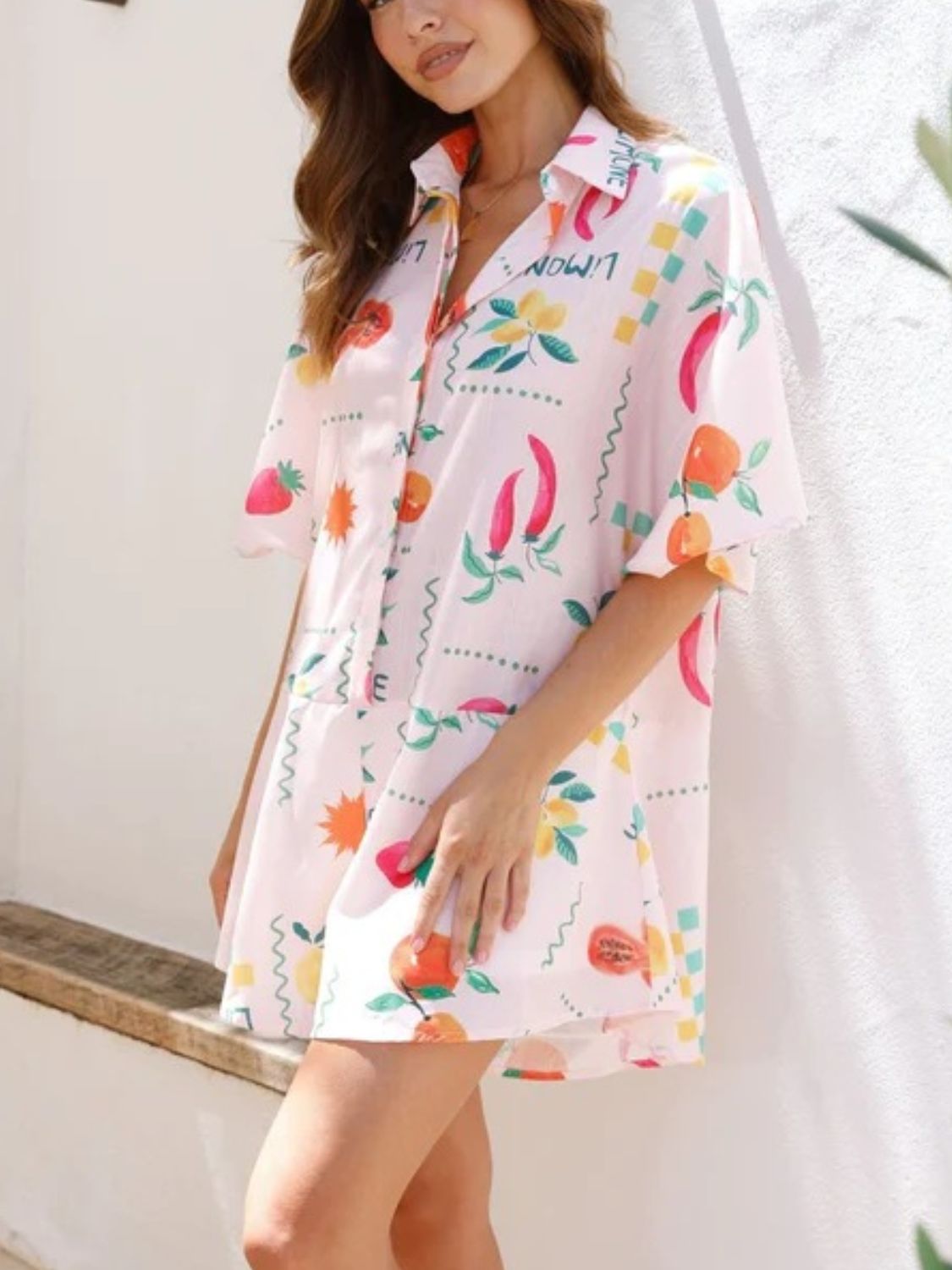 Printed Collared Neck Half Sleeve Romper - felvior