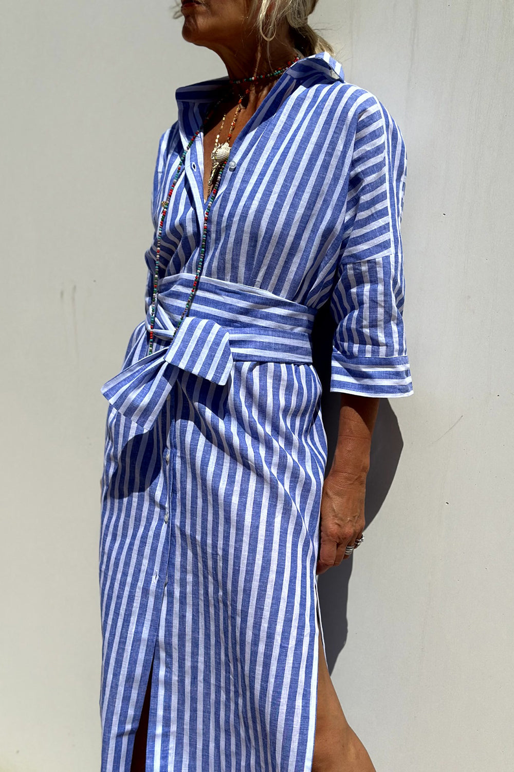 Tied Button Up Three-Quarter Sleeve Dress - felvior