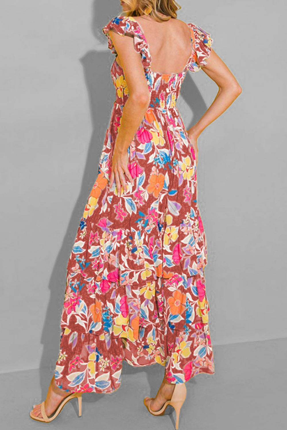 Tiered Ruffled Printed Sleeveless Dress - felvior