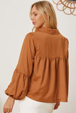 Balloon Sleeve Collared Neck Blouse - felvior