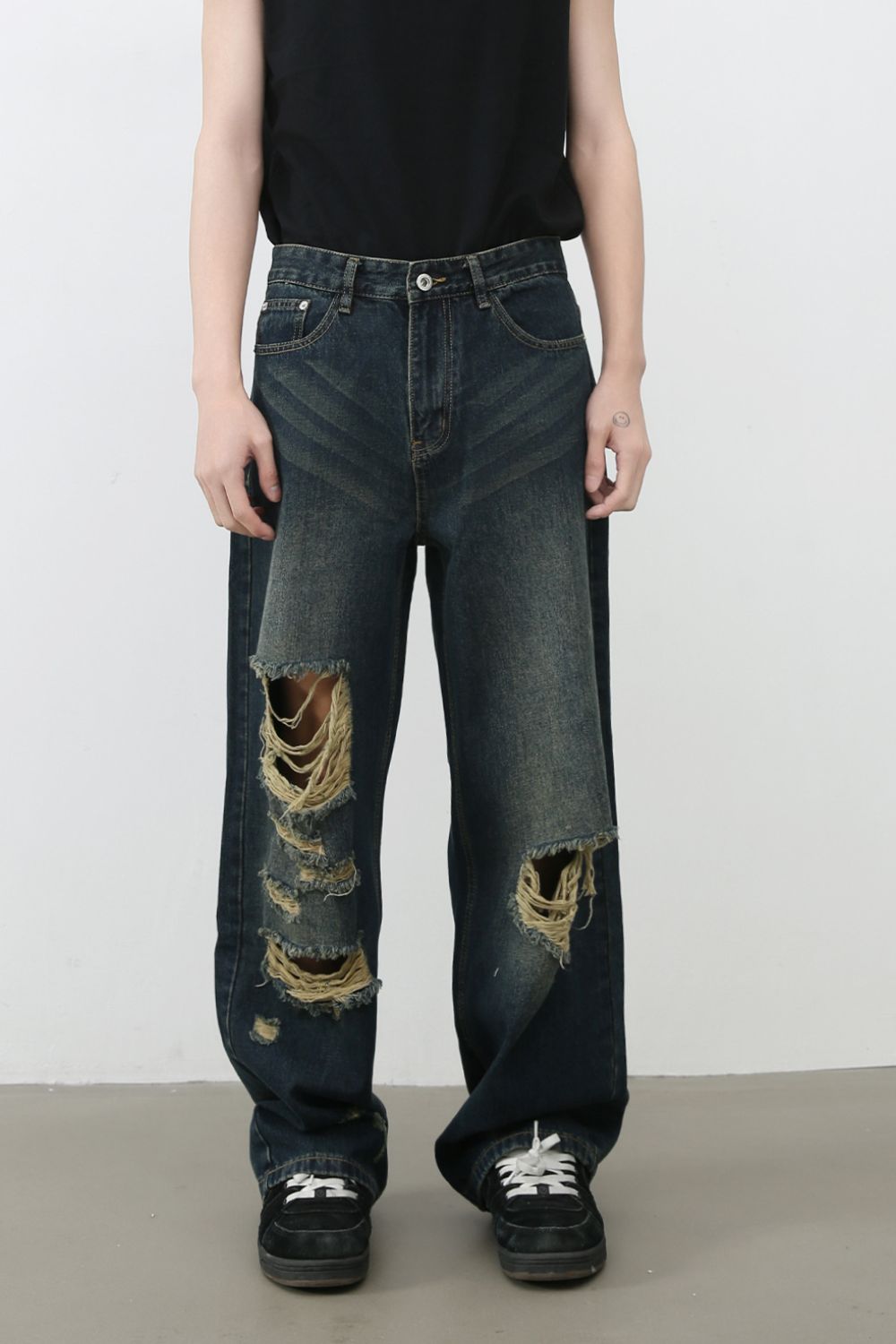 Men's Distressed Wide Leg Jeans Hauptbild