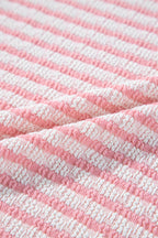 Stripe Textured Puff Sleeve Crewneck Top