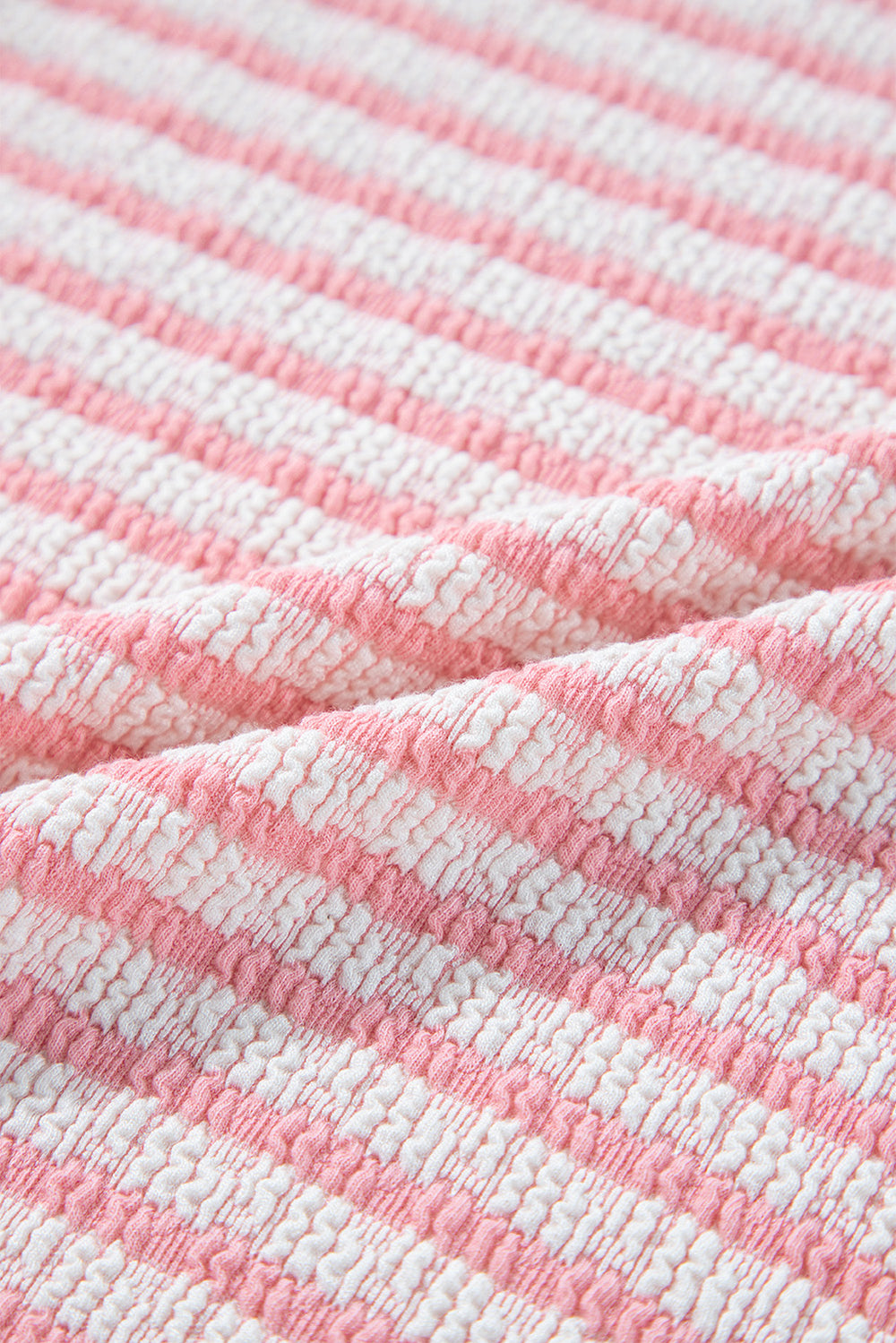 Stripe Textured Puff Sleeve Crewneck Top