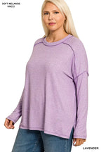 Zenana Full Size Melange Hacci Exposed Seam Hi-low Tee Plus Size