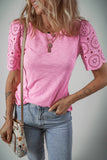 Eyelet Embroidery Scalloped Sleeve Round Neck Top - felvior
