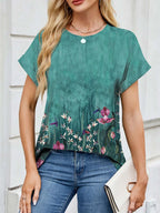 Printed Round Neck Short Sleeve Top