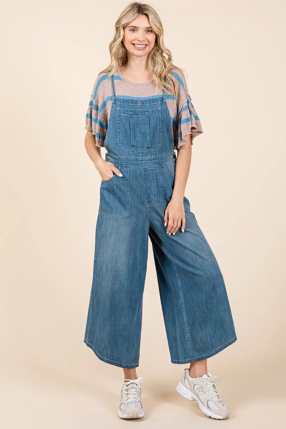 Mittoshop Denim Tie Back Sleeveless Wide Leg Overalls