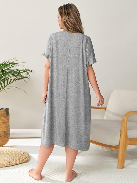 Plus Size Round Neck Short Sleeve Lounge Dress - felvior