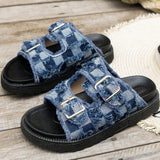 Raw Edge Checkered Cloth Buckle Sandals - felvior