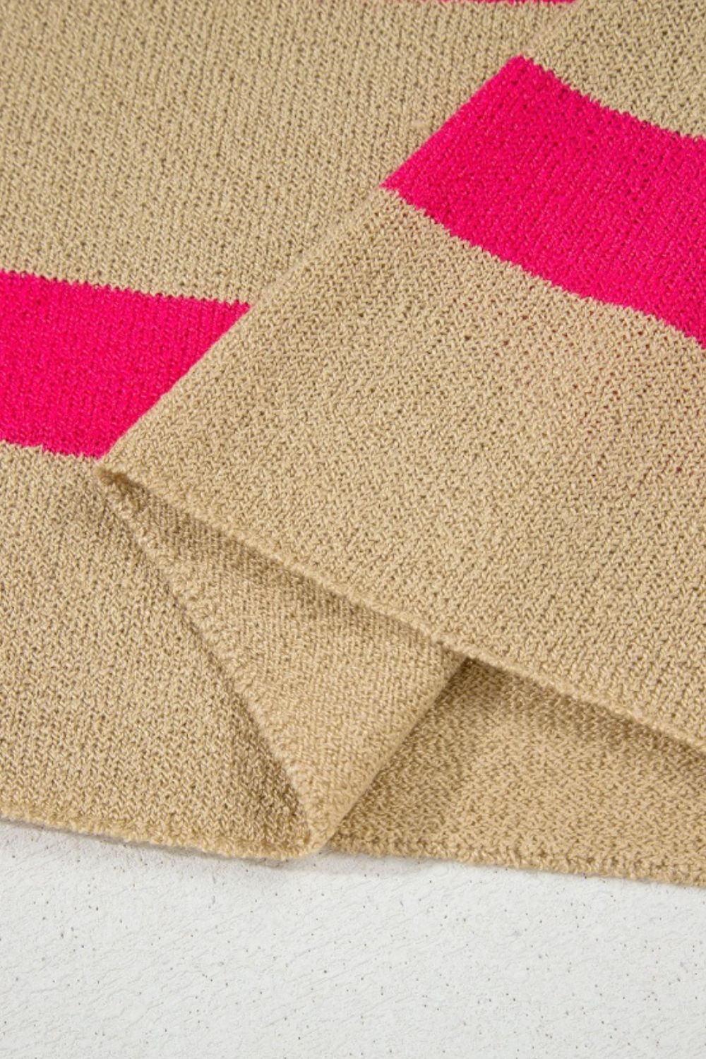 Contrast Striped Crew Neck Lightweight Knit Top