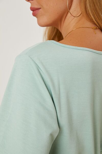 Boat Neck Lantern Sleeve Blouse - felvior