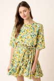Mittoshop Floral Tie Waist Half Sleeve Mini Dress - felvior