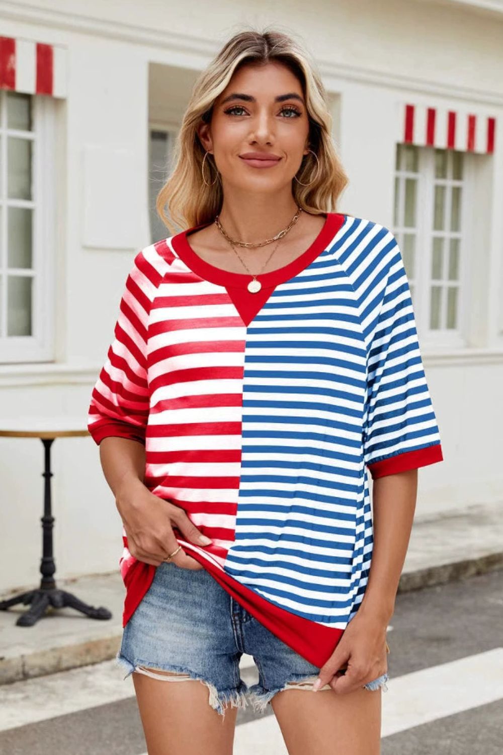 Striped Round Neck Half Sleeve T-Shirt Main image