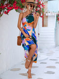 Printed Cutout One-Shoulder Sleeveless Dress - felvior