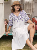 Plus Size Printed Tie Neck Half Sleeve Maxi Dress - felvior