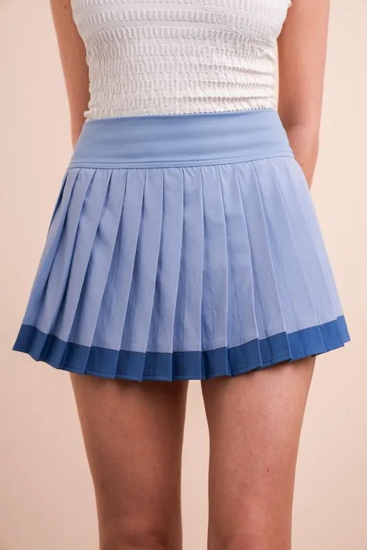 VERY J Two Tone Pleated Activewear Mini Skirt with Shorts - felvior