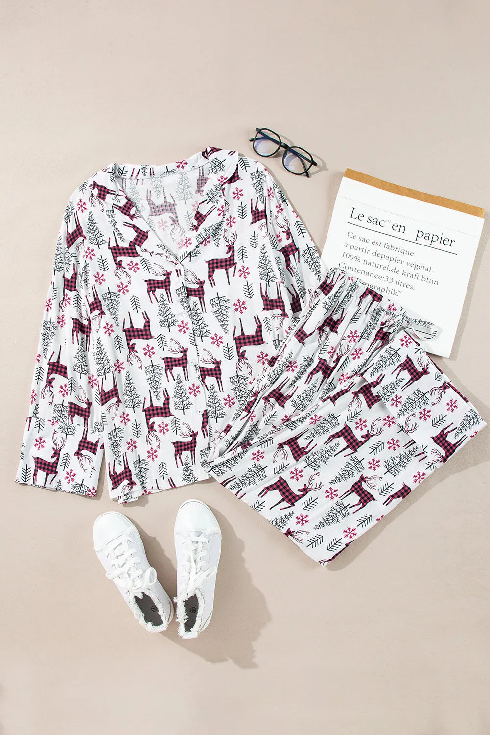Printed Long Sleeve Top and Drawstring Pants Lounge Set - felvior