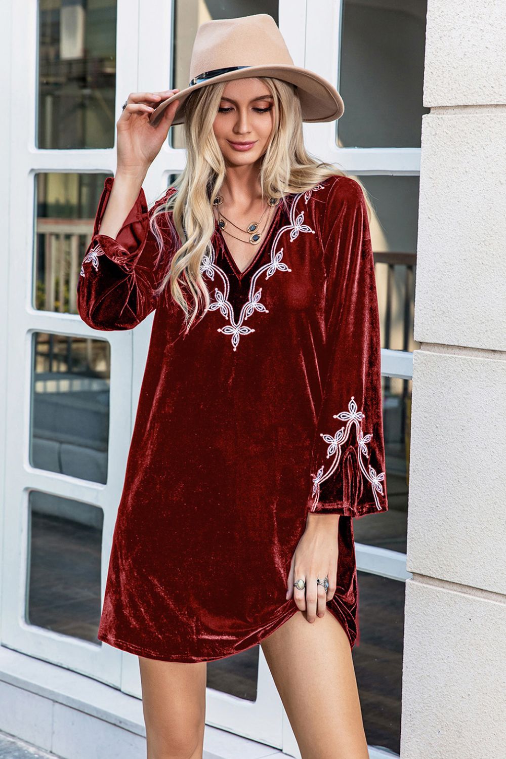 V-Neck Long Sleeve Mini Dress Image principale du produit