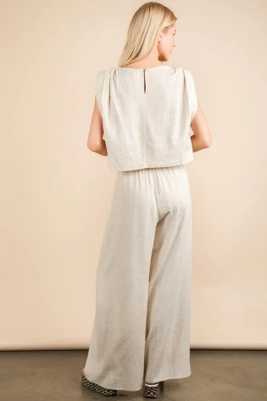 VERY J Solid Woven Top & Pants Set
