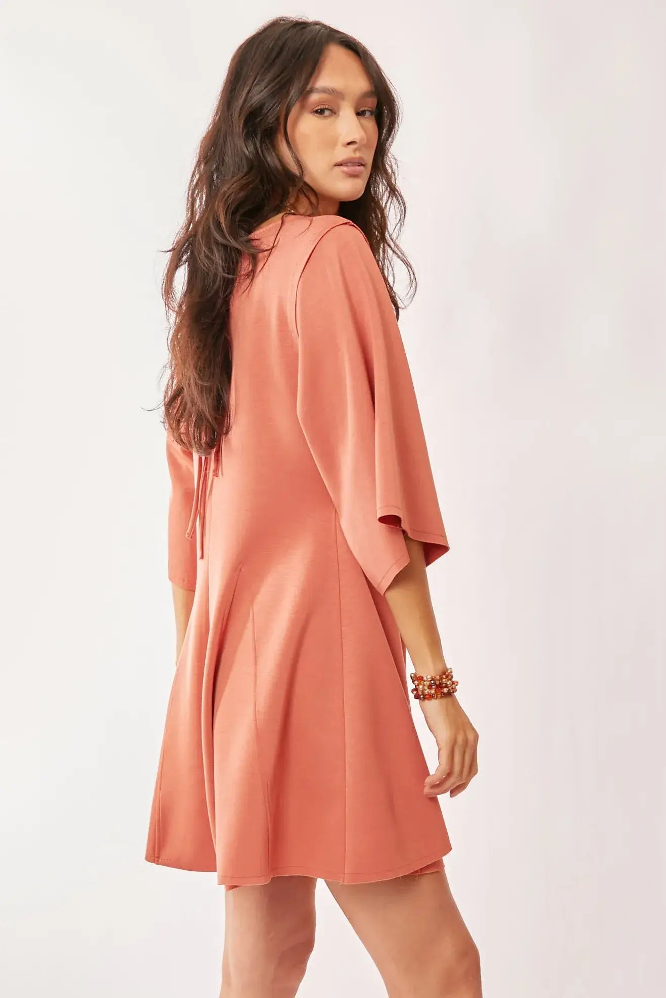 Davi & Dani Solid Draped Sleeve Ties Back Skort Romper