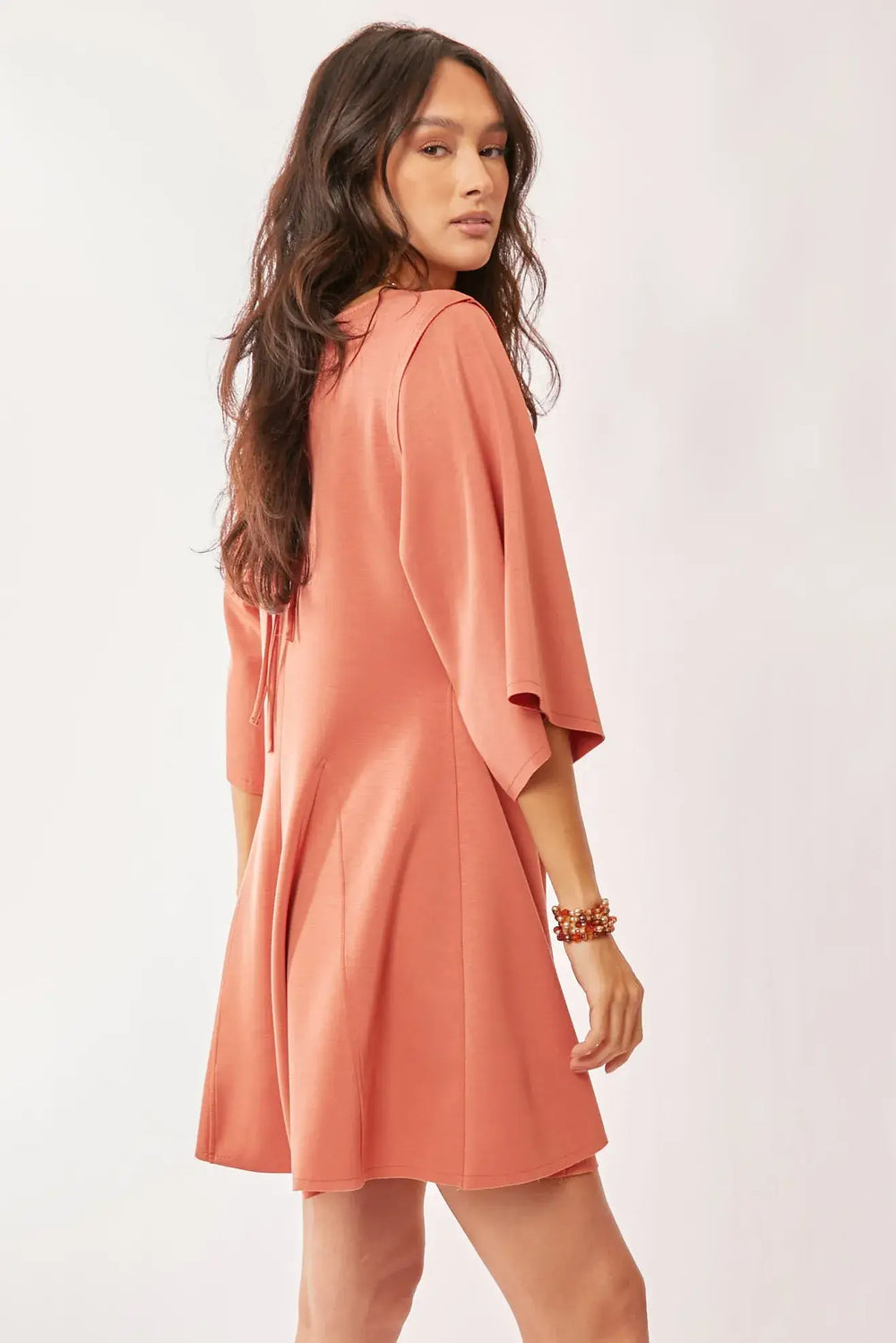 Davi & Dani Solid Draped Sleeve Ties Back Skort Romper
