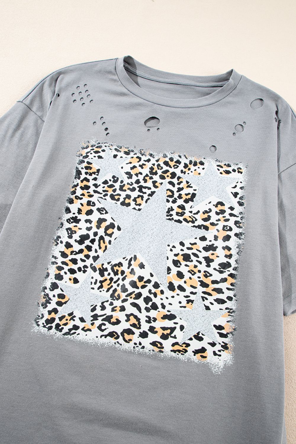 Stars Leopard Graphic Distressed T-Shirt