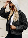 Drawstring Hooded Button Up Denim Jacket - felvior