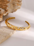 Stainless Steel Inlaid Rhinestone Cutout Bracelet - felvior