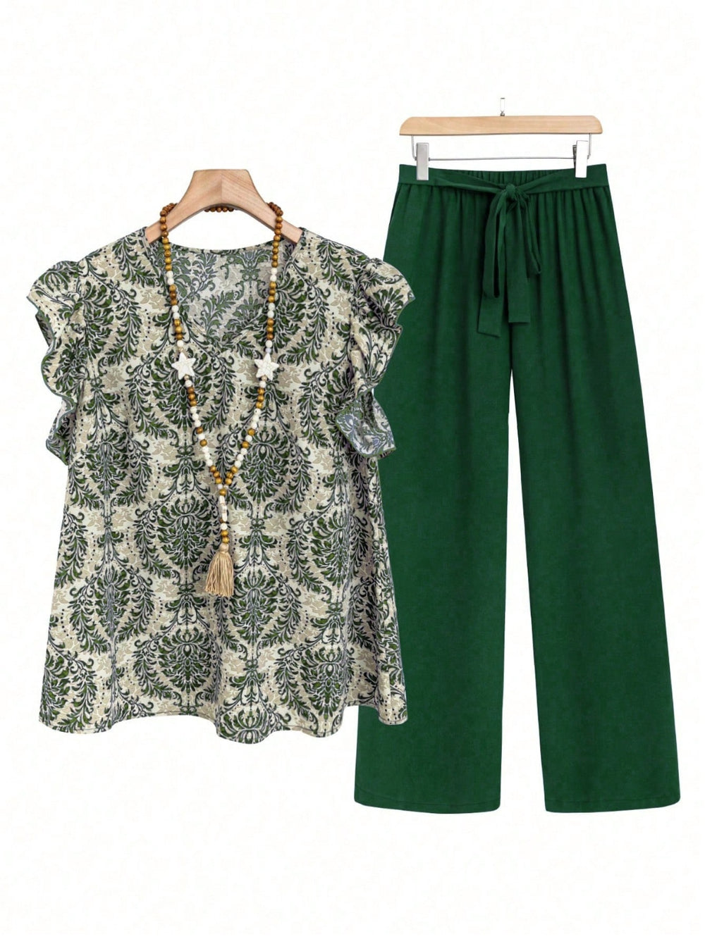 Printed Ruffled Cap Sleeve Top and Pants Set