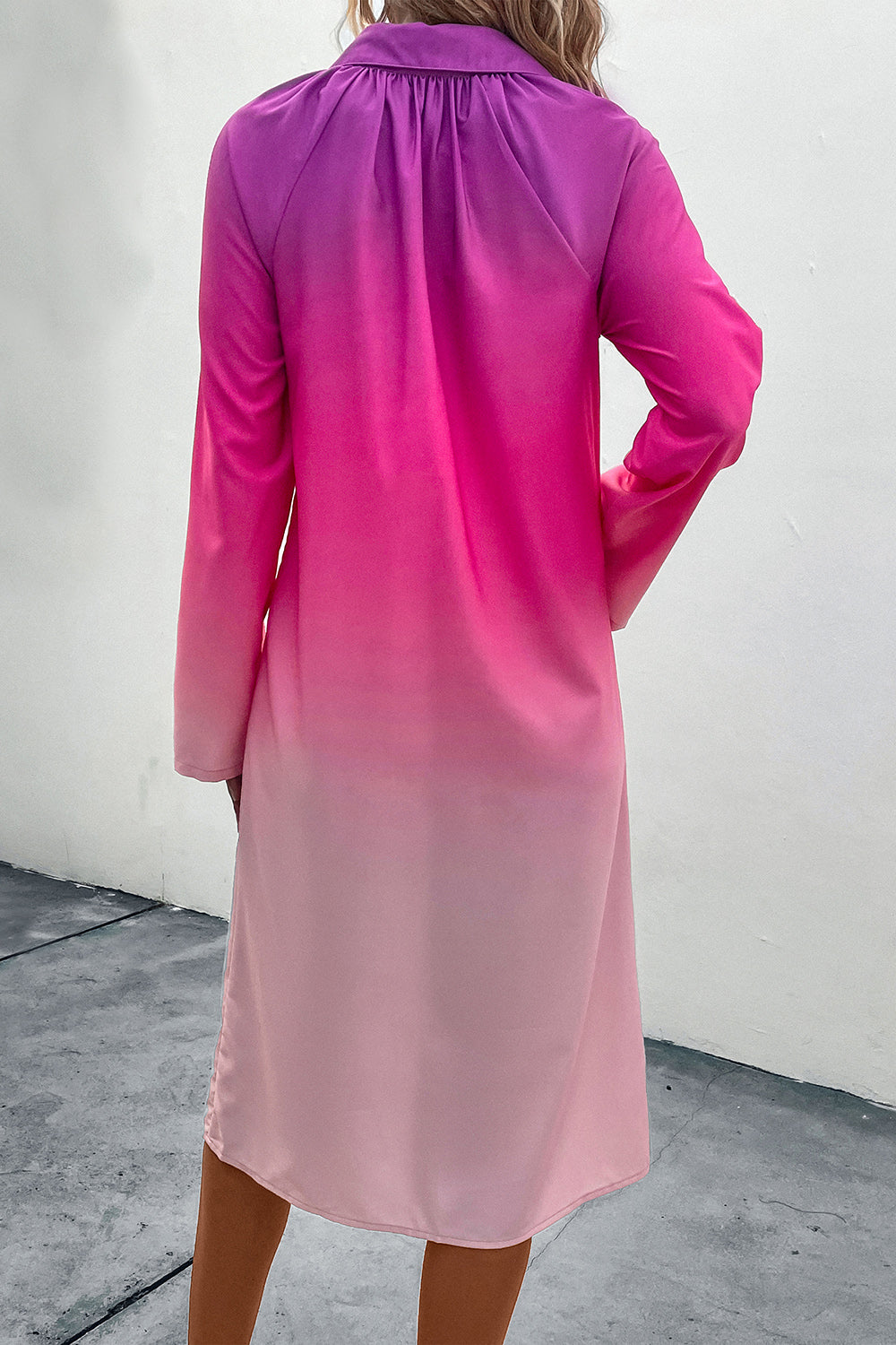 Perfee Gradient Long Sleeve Shirt Dress - felvior