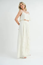 MABLE Crop Cami and Ruffled Wide Leg Pants Set