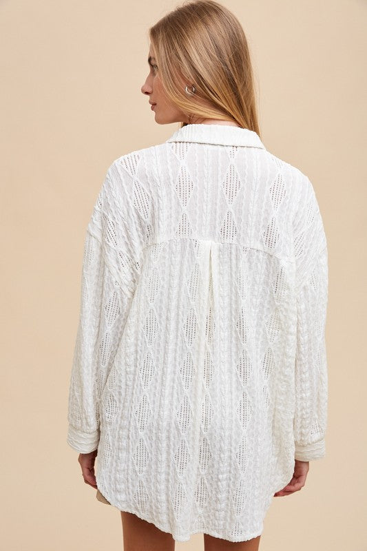Annie Wear Openwork Button Down Drop Shoulder Shirt - felvior
