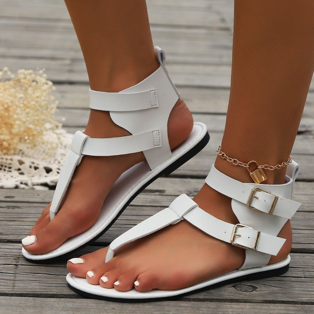 Double Buckle Toe Post Flats Sandals