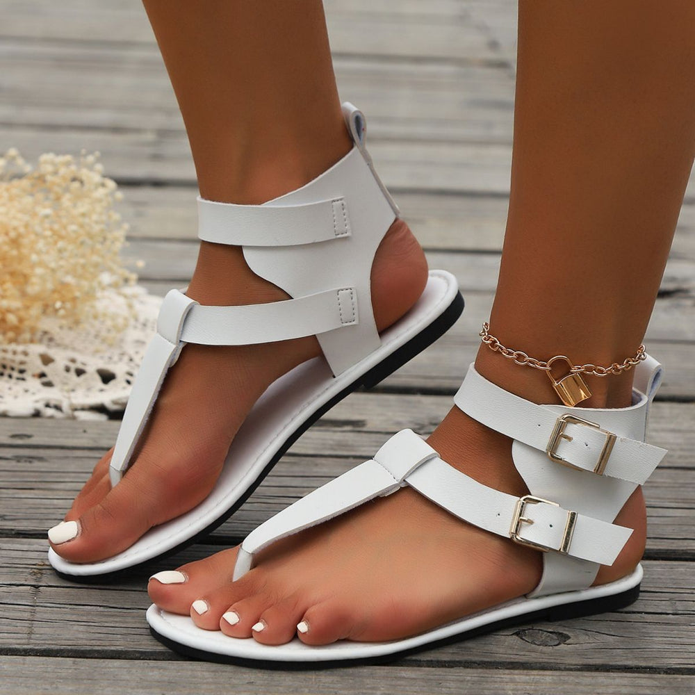 Double Buckle Toe Post Flats Sandals