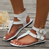Double Buckle Toe Post Flats Sandals - felvior