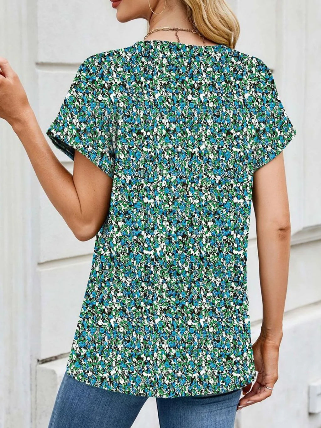 Printed Round Neck Short Sleeve Top