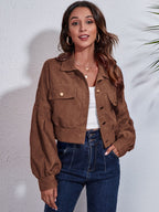 Button Down Collared Neck Cropped Jacket