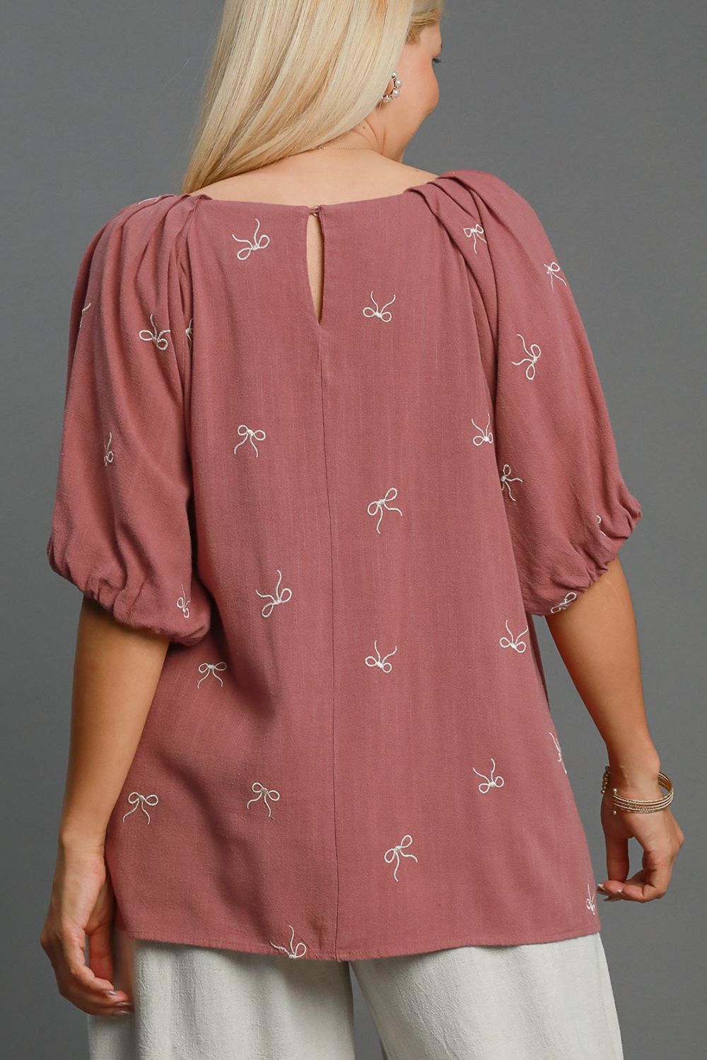 Umgee Full Size Linen Blend Ribbon Embroidered Top Plus Size