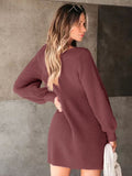 Perfee V-Neck Long Sleeve Sweater Dress - felvior