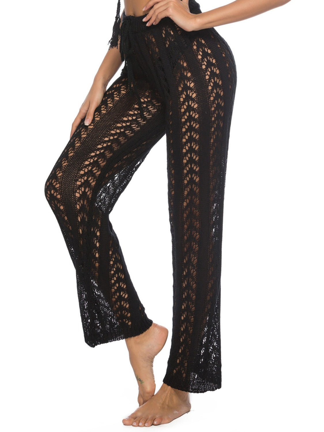 Cutout Drawstring High Waist Swim Pants - felvior