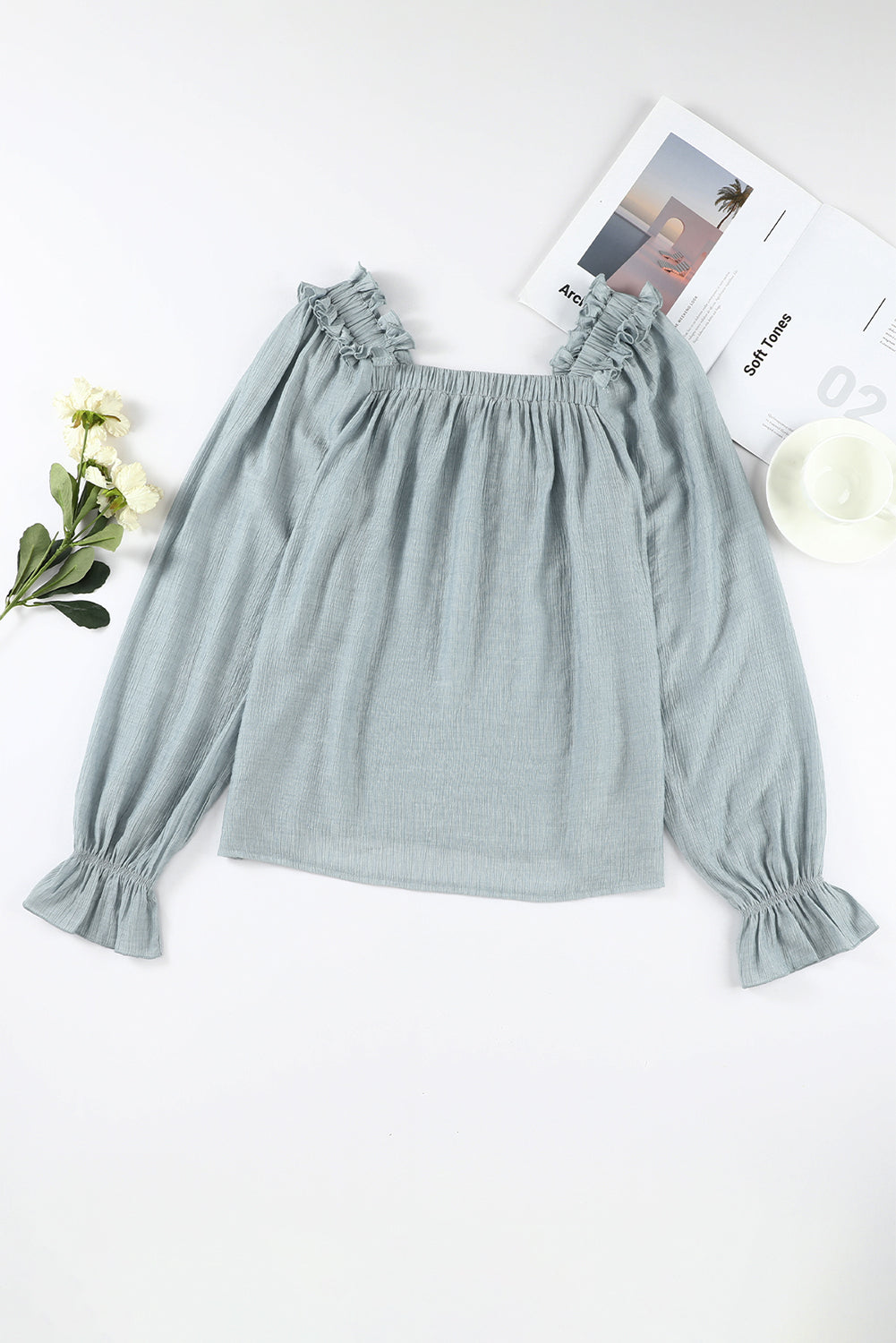 Frill Trim Flounce Sleeve Blouse - felvior