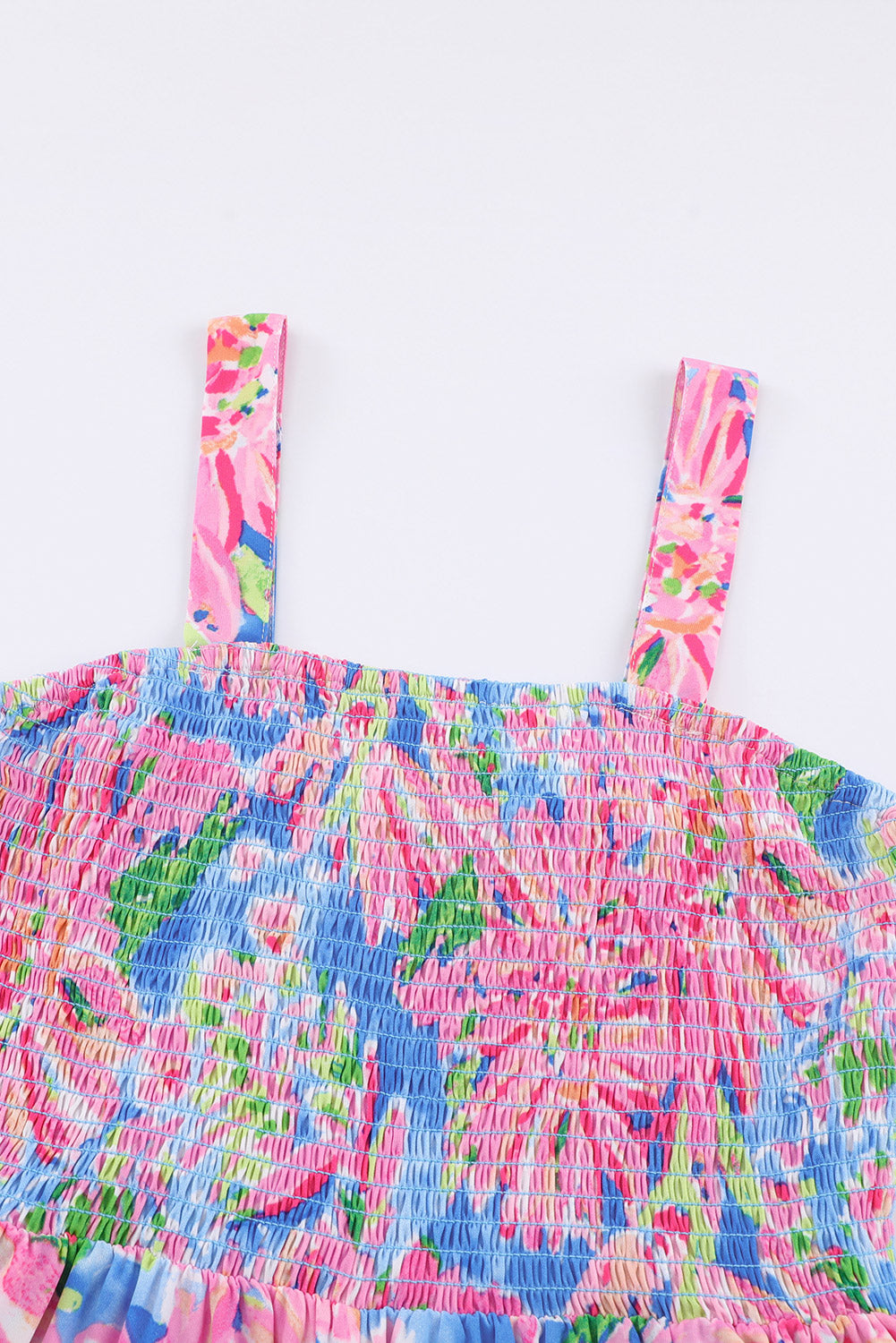 Floral Smocked Square Neck Jumpsuit with Pockets - felvior