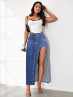 High Rise Slit Denim Skirt