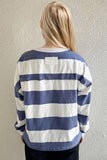Oh Pima Cotton Wash Exposed Seam Contrast Striped Round Neck Long Sleeve T-Shirt - felvior