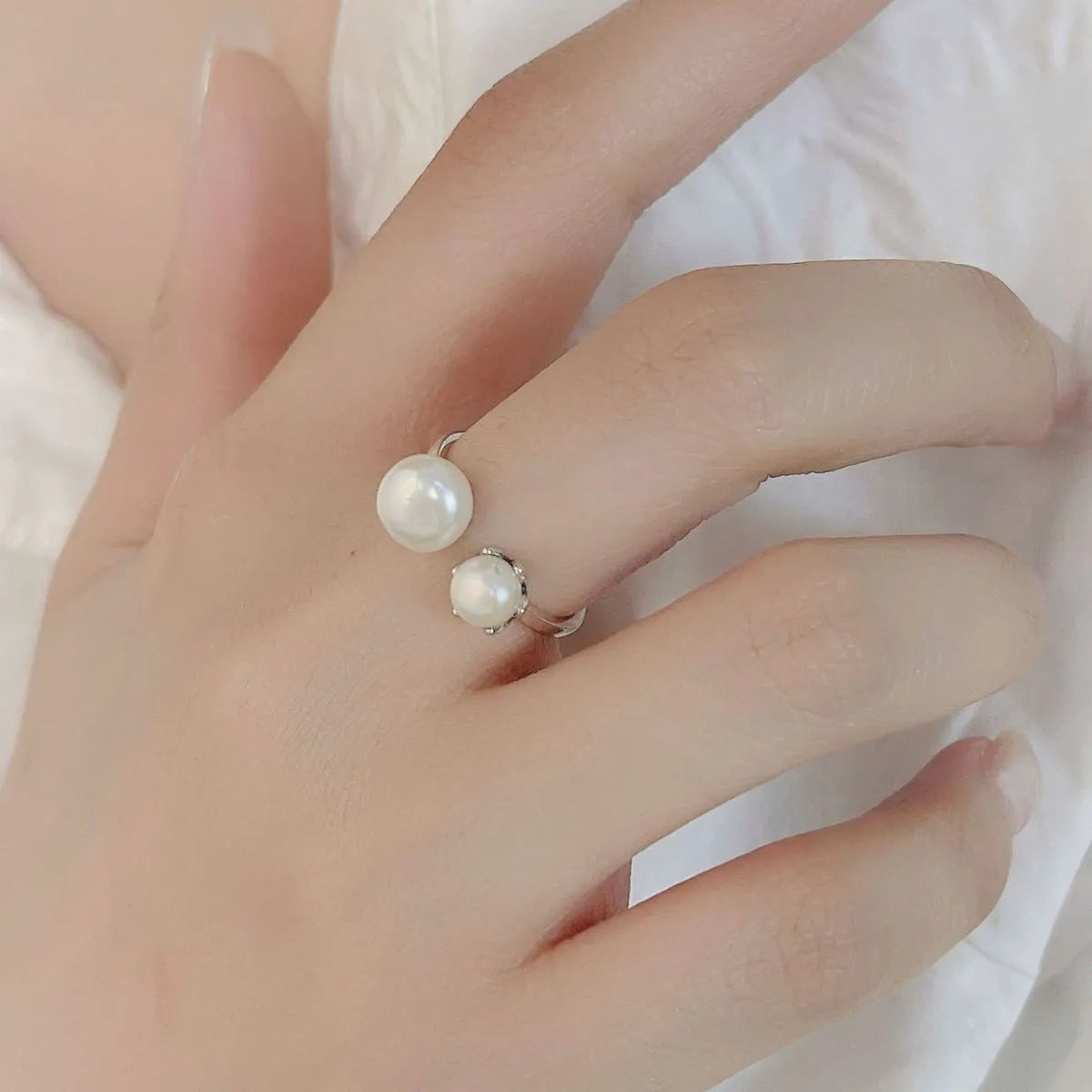 Pearl 925 Sterling Silver Open Ring - felvior