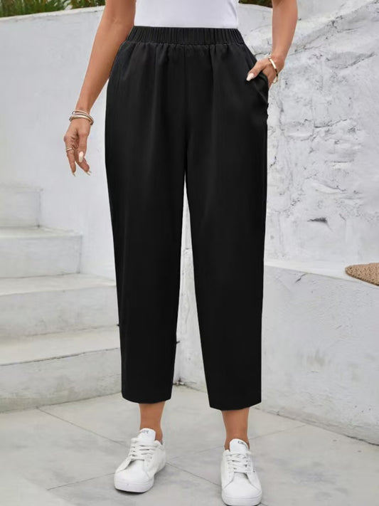 Elastic Waist High Rise Pants - felvior