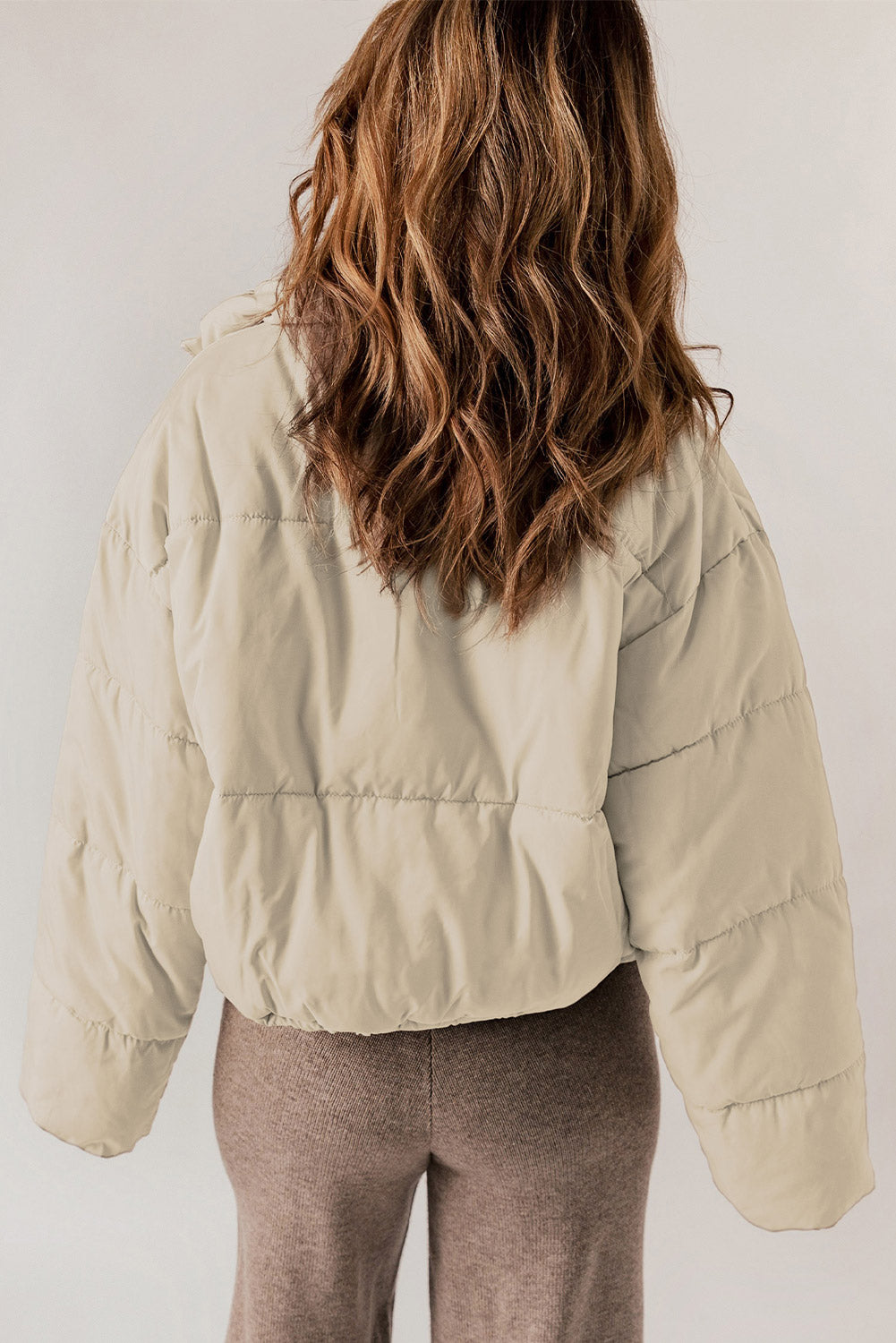 Zip Up Collared Neck Long Sleeve Winter Coat - felvior