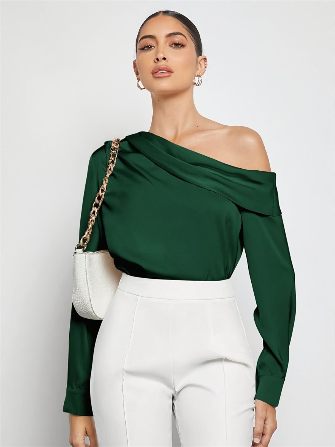 Ruched One Shoulder Long Sleeve Top Main image