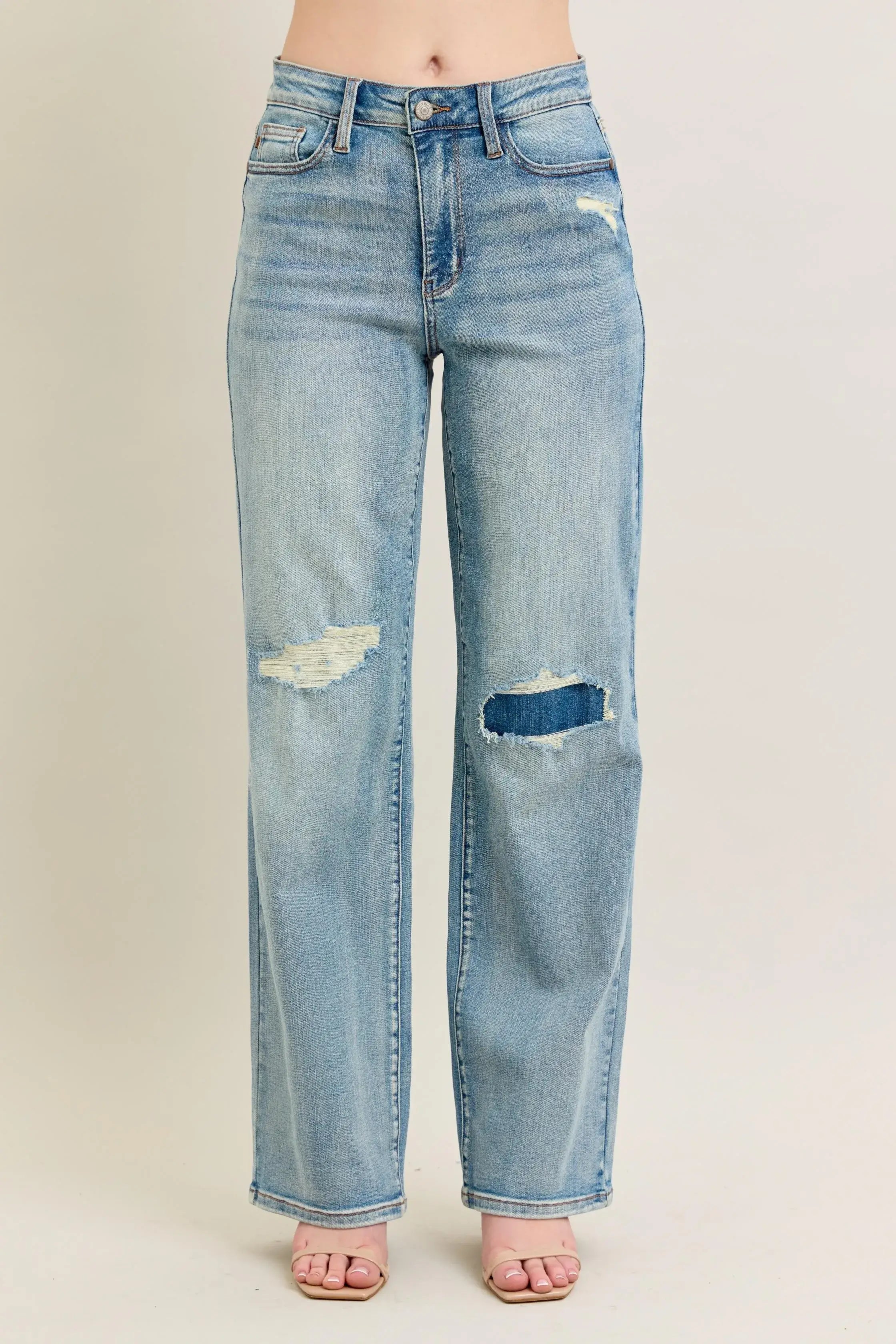 Judy Blue Full Size Hw Destroy & Knee Patch Straight Jeans Plus Size Hauptbild